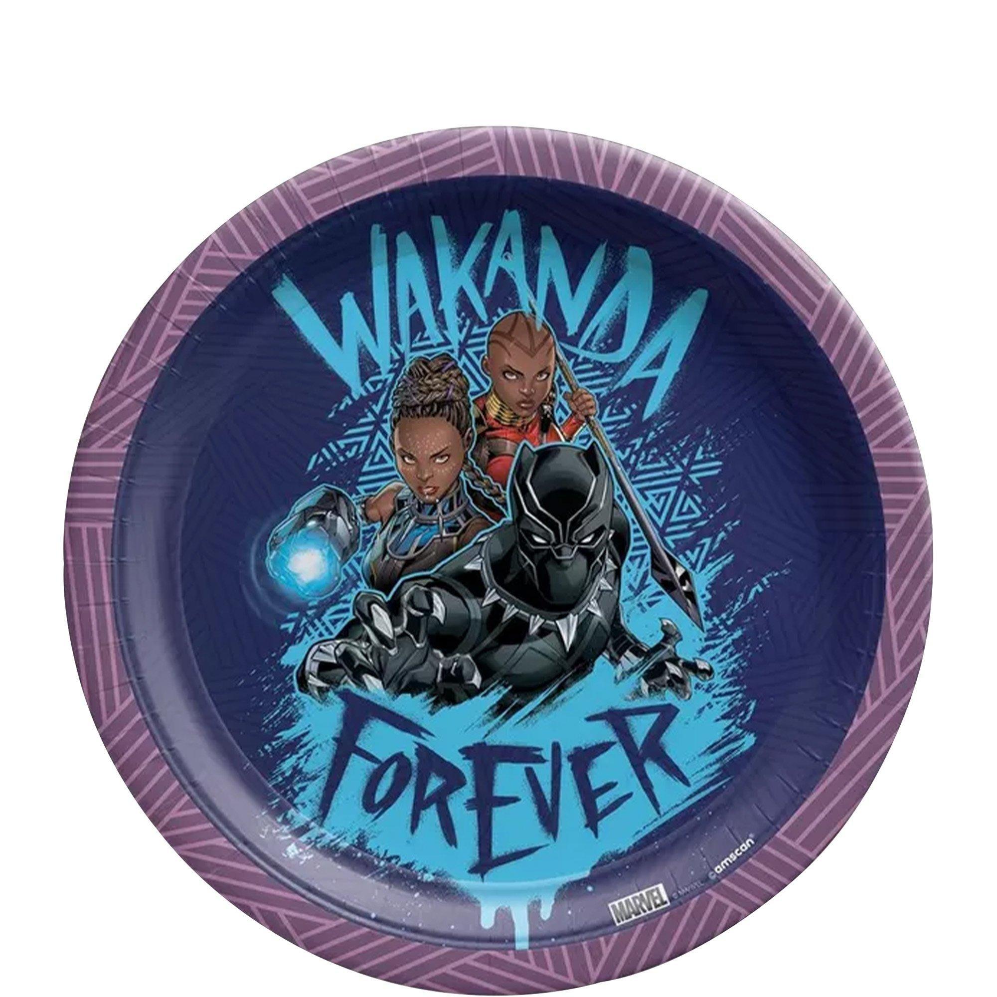 Black Panther Wakanda Forever Birthday Party Supplies Pack for 16 Guests - Kit Includes Plates, Napkins, Cups, Table Covers, Candle, Banner Decoration & Favor Cup